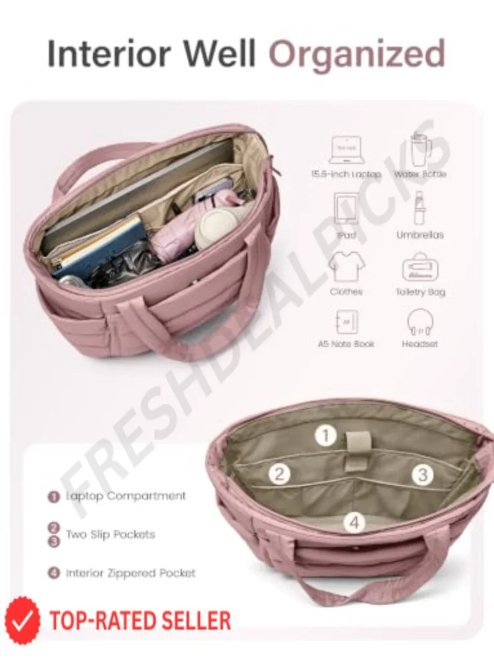 Quilted Puffer Tote Bag with Zipper, Lightweight Work Bag for Women with Laptop